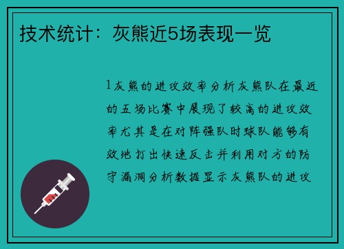 技术统计：灰熊近5场表现一览